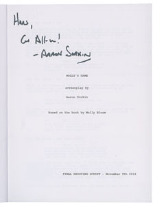 Lot #7424  Molly's Game Script Signed by Aaron Sorkin - Image 1