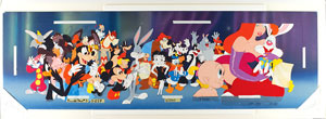 Lot #7585 Roger and Jessica Rabbit, Baby Herman, and Entire Cast panorama production cel set-up from Who Framed Roger Rabbit - Image 1