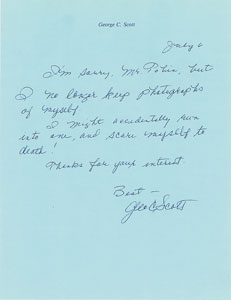 Lot #7234 George C. Scott Autograph Letter Signed