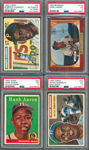 Lot #672  1950s Topps and Bowman PSA Graded Lot of (4) with Aaron, Robinson, and Clemente - Image 1