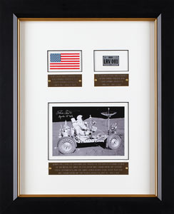Lot #5240 Dave Scott's Apollo 15 Surface-Flown Flag and License Plate Display - Image 1