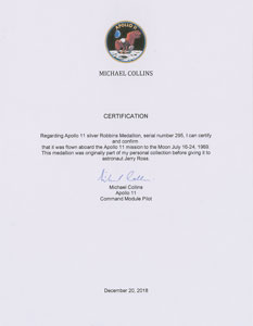 Lot #5197 Michael Collins's Apollo 11 Flown Robbins Medal - Image 4