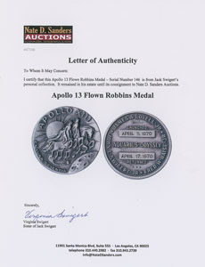 Lot #5219 Jack Swigert's Flown Apollo 13 Robbins Medal - Image 3