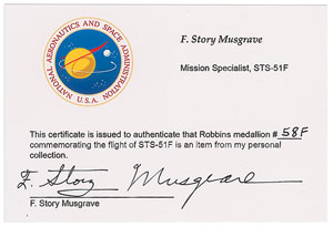 Lot #5350 Story Musgrave's Flown STS 51-F Robbins Medal - Image 3
