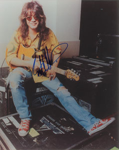 Lot #7042 Eddie Van Halen Oversized Signed Photograph - Image 1
