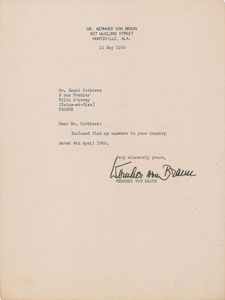 Lot #6248 Wernher von Braun Typed Letter Signed