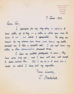 Lot #6080 James Chadwick Autograph Letter Signed
