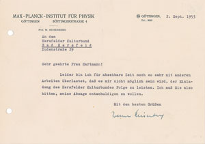 Lot #6014 Werner Heisenberg Typed Letter Signed - Image 1