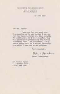 Lot #6020 Robert Oppenheimer Typed Letter Signed