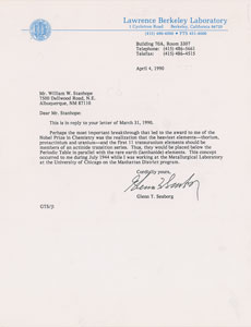 Lot #6137 Glenn Seaborg Typed Letter Signed - Image 1