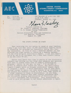 Lot #6136 Glenn Seaborg Signed Typescript and Typed Letter Signed - Image 2