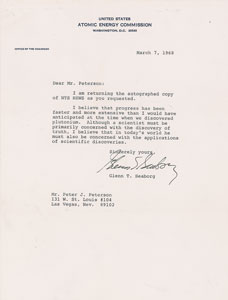 Lot #6138 Glenn Seaborg Typed Letter Signed - Image 1