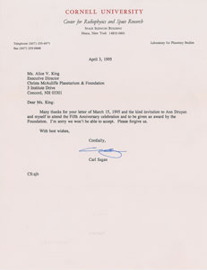 Lot #6132 Carl Sagan Typed Letter Signed