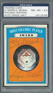 Lot #705  1972 Topps #622 MVP Award - Signed by Roger Maris and Stan Musial - PSA/DNA Encapsulated - Image 1