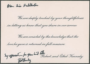 Lot #85 Robert F. Kennedy Signed Mourning Card - Image 1