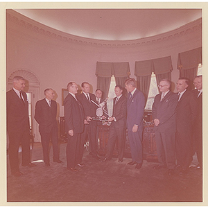 Lot #63 John F. Kennedy 1963 Original Photograph with Mariner 2 Personnel by Cecil Stoughton - Image 1