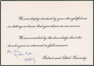 Lot #86 Robert F. Kennedy Signed Sympathy Card