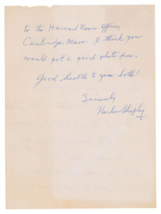 Lot #295 Harlow Shapley Autograph Letters Signed (3) - Image 2