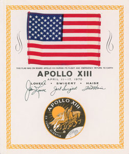 Lot #8301  Apollo 13 Crew-Signed Flown Flag Display - Image 1