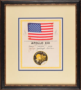 Lot #8303  Apollo 13 Flown Flag with Certificate Signed by Lovell and Haise - Image 2