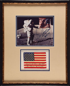 Lot #8344  Apollo 17 Flown Flag and Gene Cernan Signed Photograph - Image 1