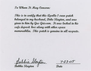 Lot #8152 Gus Grissom's Apollo 1 Crew Patch Presented to Deke Slayton - Image 2