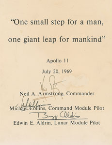Lot #8237  Apollo 11 Signed Souvenir Placard - Image 1