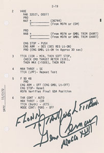 Lot #8348 Gene Cernan Apollo 17 Flown Checklist Page - Image 1