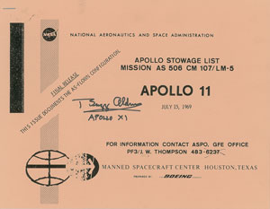 Lot #8173 Buzz Aldrin Signed Apollo 11 Stowage List