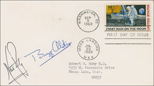 Lot #8246 Neil Armstrong and Buzz Aldrin Signed Cover - Image 1
