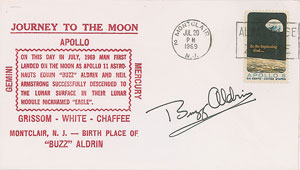 Lot #8371 Buzz Aldrin Signed 'Journey to the Moon' Cover - Image 1