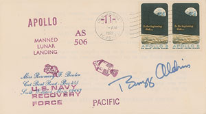 Lot #8372 Buzz Aldrin Signed Apollo 11 Recovery Cover - Image 1