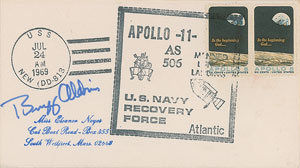 Lot #8373 Buzz Aldrin Signed Apollo 11 Recovery Cover - Image 1