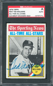 Lot #905 Ted Williams 1976 Topps #347 Signed Baseball Card - SGC A - Image 1