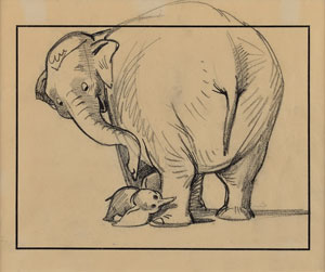Lot #983 Dumbo and Mrs. Jumbo concept storyboard drawing from Dumbo