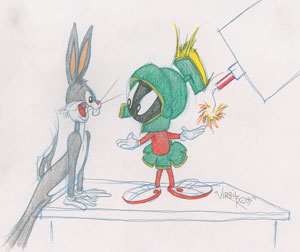 Lot #1058 Bugs Bunny and Marvin the Martian original drawing by Virgil Ross - Image 1