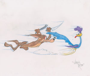 Lot #1060 Wile E. Coyote and the Road Runner original drawing by Virgil Ross - Image 1