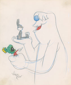 Lot #1062 Bugs Bunny, Marvin the Martian, and Hugo the Abominable Snowman original drawing by Virgil Ross - Image 1