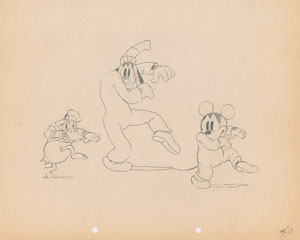 Lot #938 Mickey Mouse, Donald Duck, and Goofy production drawing from Mickey's Service Station - Image 1