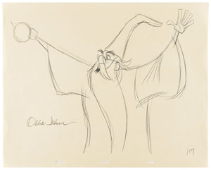Lot #1021 Merlin production drawing from The Sword in the Stone signed by Ollie Johnston - Image 1