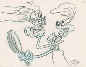 Lot #1041 Roger Rabbit and Baby Herman production storyboard drawing from Tummy Trouble Signed by Bill Kopp - Image 1
