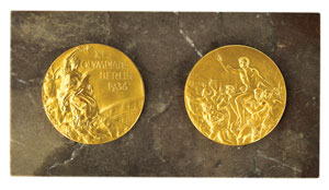 Lot #8039  Berlin 1936 Summer Olympics Gilt Bronze Marble Plaque - Image 1