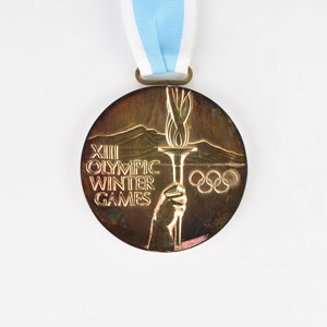 Lot #8092  Lake Placid 1980 Winter Olympics Set of Gold, Silver, and Bronze Winner’s Medals - Image 3