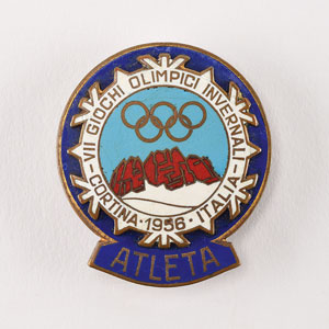 Lot #8053  Cortina 1956 Winter Olympics Participant Badge - Image 1