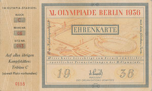 Lot #8044  Berlin 1936 Summer Olympics Ticket - Image 1