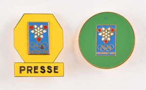 Lot #8074  Grenoble 1968 Winter Olympics Press and Partner Badges - Image 1