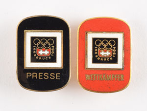 Lot #8067  Innsbruck 1964 Winter Olympics Participant and Press Badges - Image 1