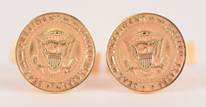 Lot #4128 Lyndon B. Johnson 14K Gold Presidential Cufflinks - Image 1