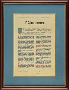 Lot #4097 Harry S. Truman Signed 1945 WWII Victory Proclamation Broadside - Image 2