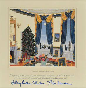 Lot #4151 Bill and Hillary Clinton Signed Christmas Print - Image 1